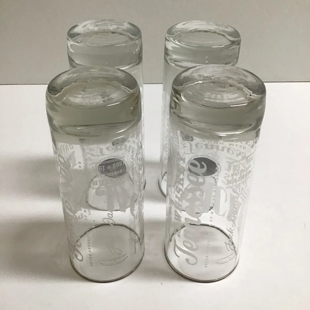 Jack Daniels Whiskey 4 Highball Tumbler Glasses Tall Boy 10 oz Old No. 7 Bar USA